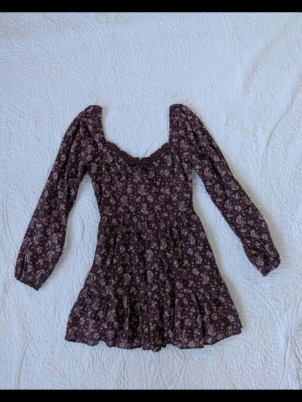 Altar'd State Plum Mauve Lace-Trim Dress